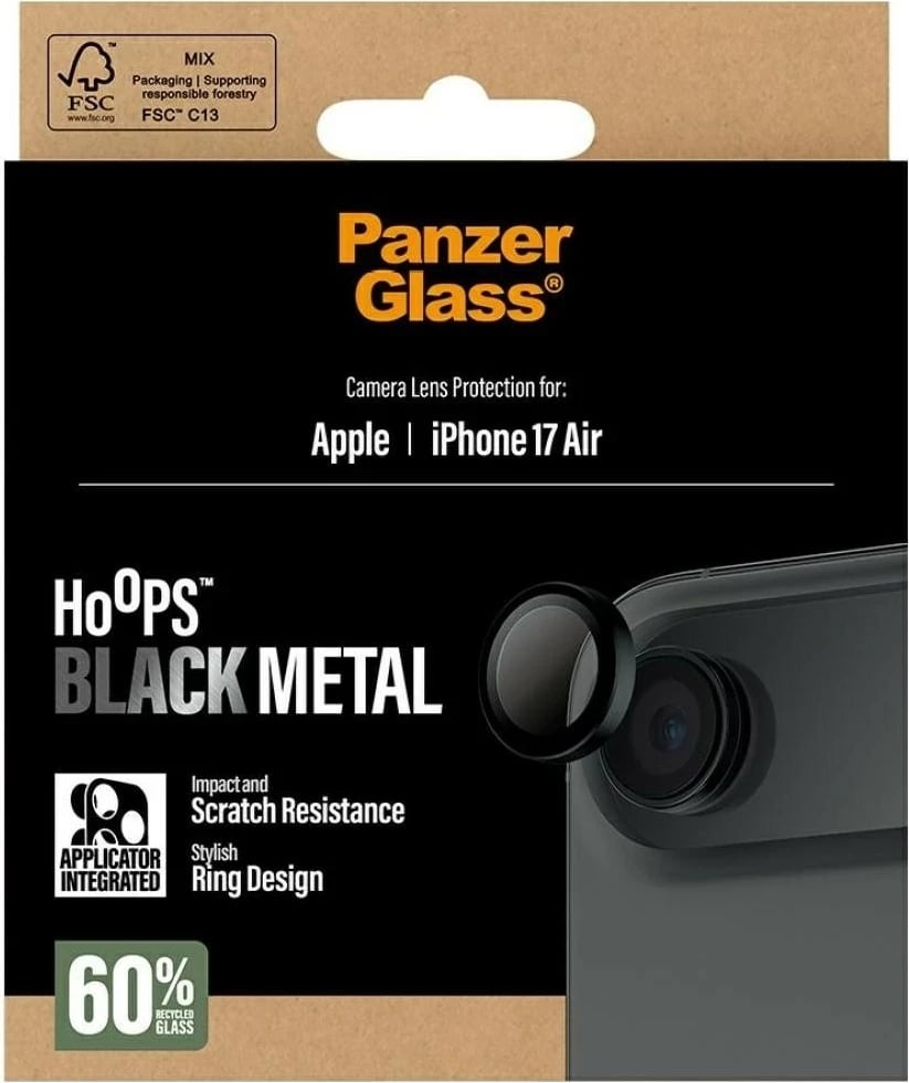 Mbështjellës xhami PanzerGlass Hoops për kamerë iPhone 17 Air, zi