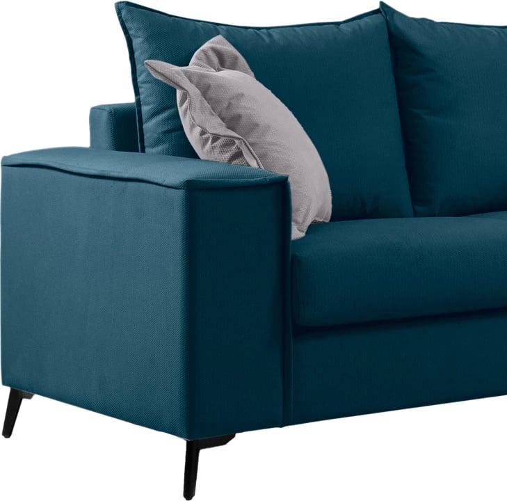 Set divanësh Verona 2 pjesë, pëlhurë blu me jastëkë ngjyrë gri të lehtë