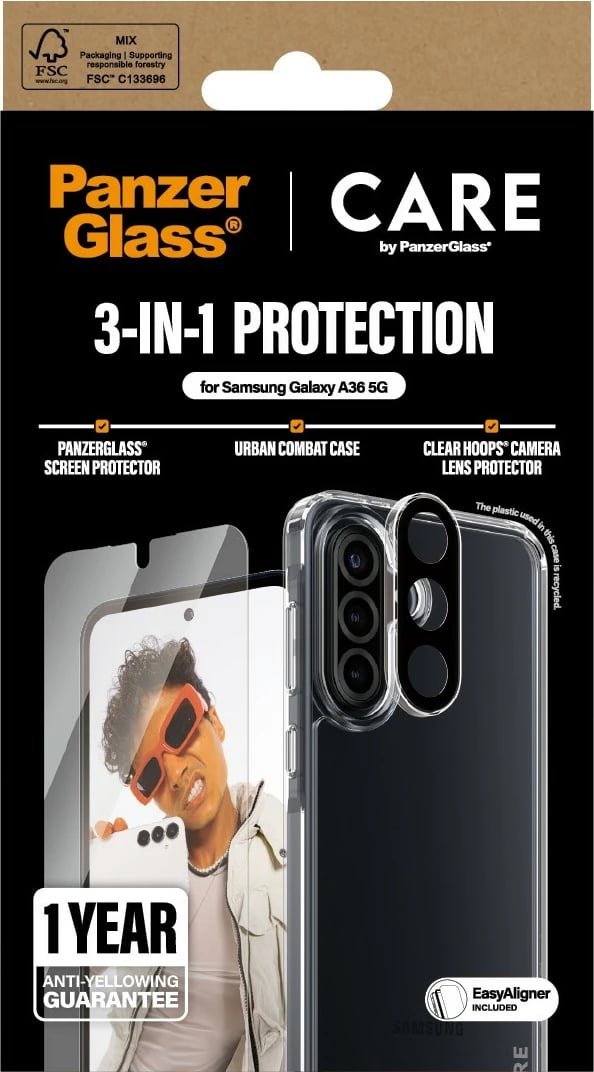 Mbështjellës PanzerGlass CARE Flagship 3-in-1 për Samsung Galaxy A36 5G, transparent