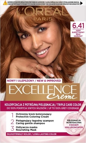 Ngjyrë për flokë L'Oreal Paris Excellence Creme 6.41 për femra Light Amber Brown, 1 copë