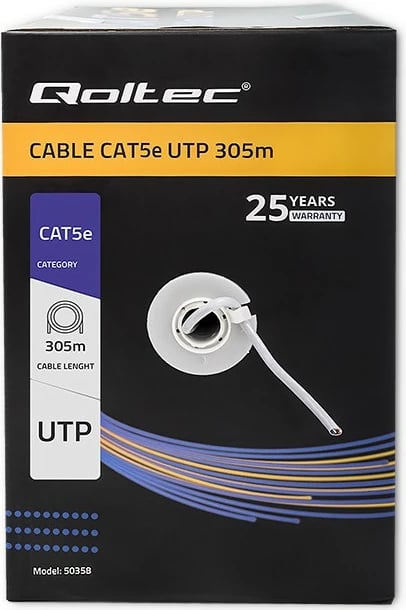 Kabllo rrjeti Qoltec CAT5E, 305m, Gri