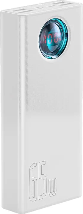 Powerbank Baseus Amblight 30000mAh, 65W, 4xUSB, USB-C, e bardhë