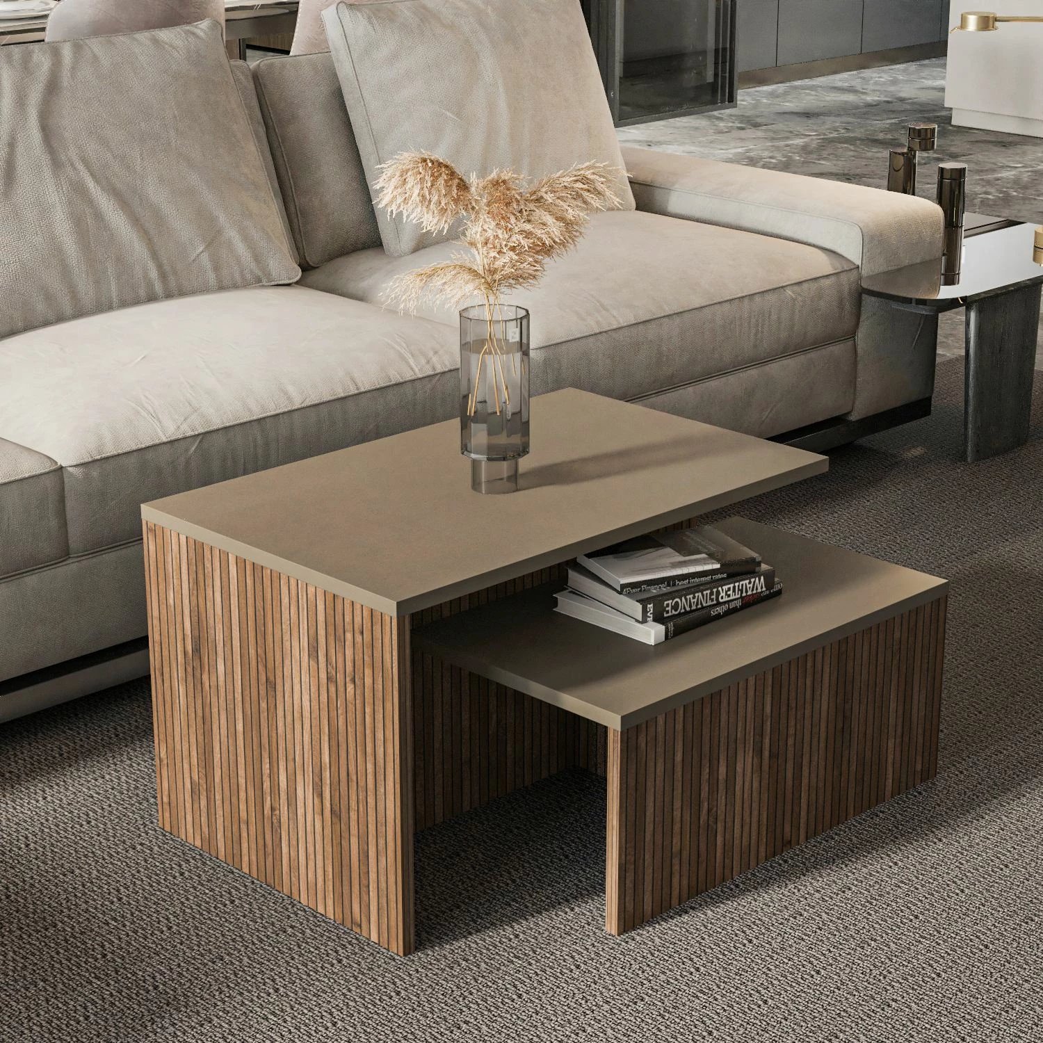 Set tavolinash të mbivendosura Skye Decor, Twins, ngjyrë taupe dhe lis (2 copë)