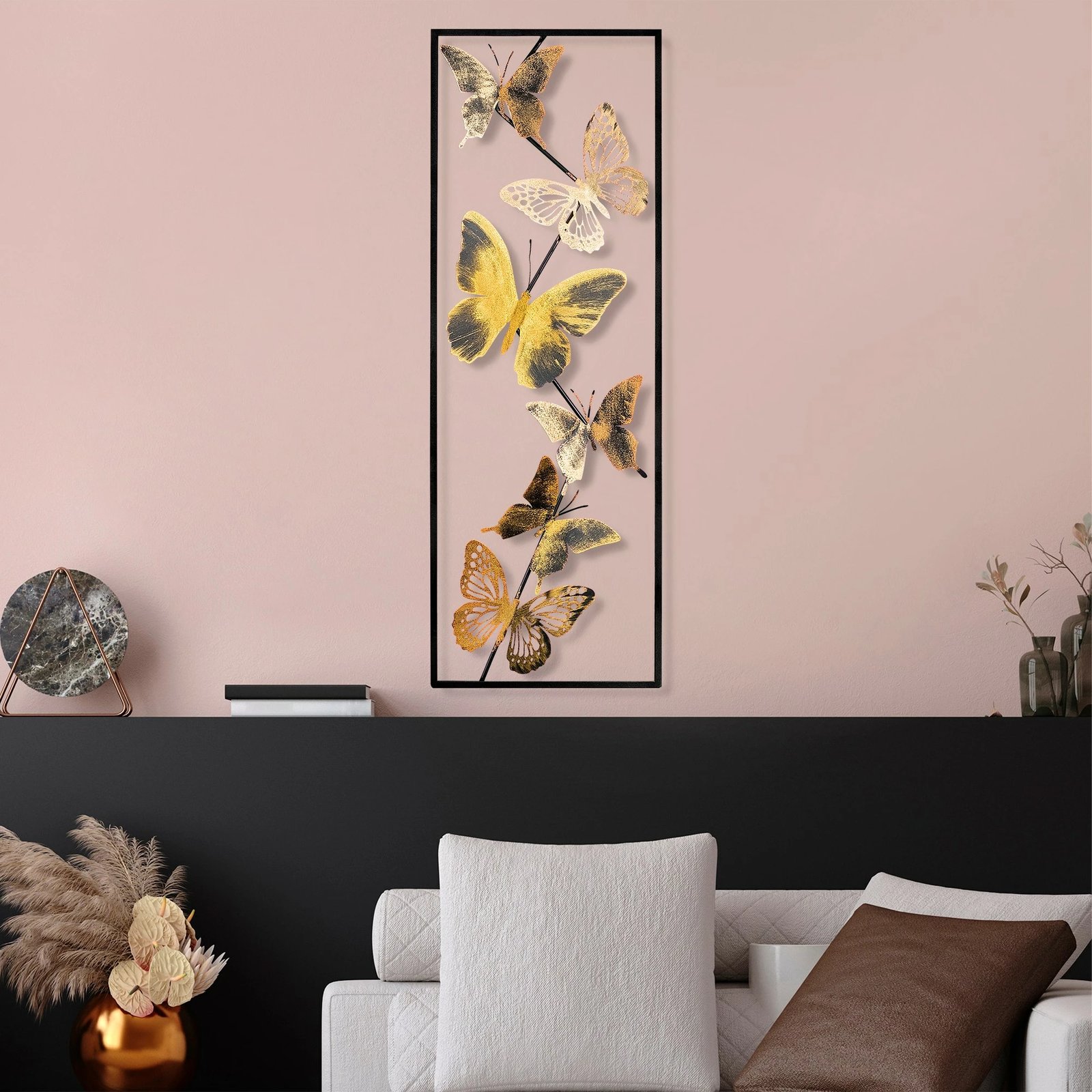 Aksesor dekorativ metalik për mur, Wallity Tavus 3, shumëngjyrësh, 32x90x4 cm