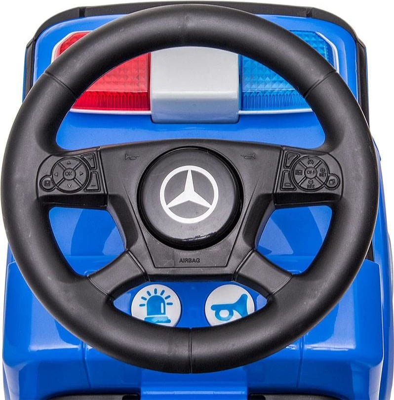 ride-on kamion policie për fëmijë, Milly Mally Mercedes Antos, drita e tinguj, 12–36 muaj, blu