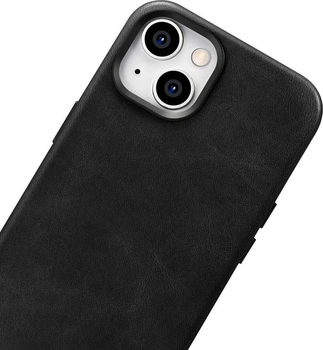 Mbështjellës iCarer Oil Wax Premium Leather për iPhone 14 Plus me MagSafe, i zi