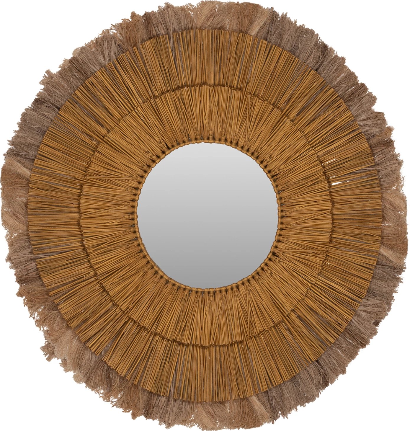 Pasqyrë muri e rrumbullakët, bar Mendong dhe fibra abaca, natyrale & ari, 80x4x80 cm, FH7797