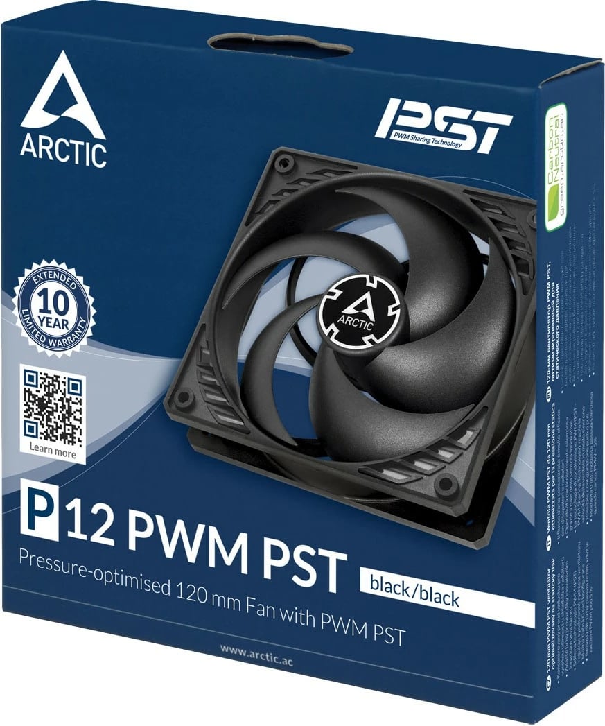 Ftohës ARCTIC P12 PWM PST, 120 mm, 1800 RPM, i zi