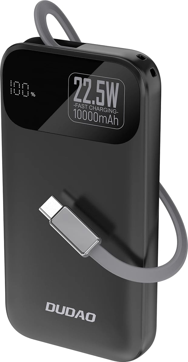 Powerbank Dudao K31, 10000 mAh, 22.5W, me kabllo të integruar, e zezë
