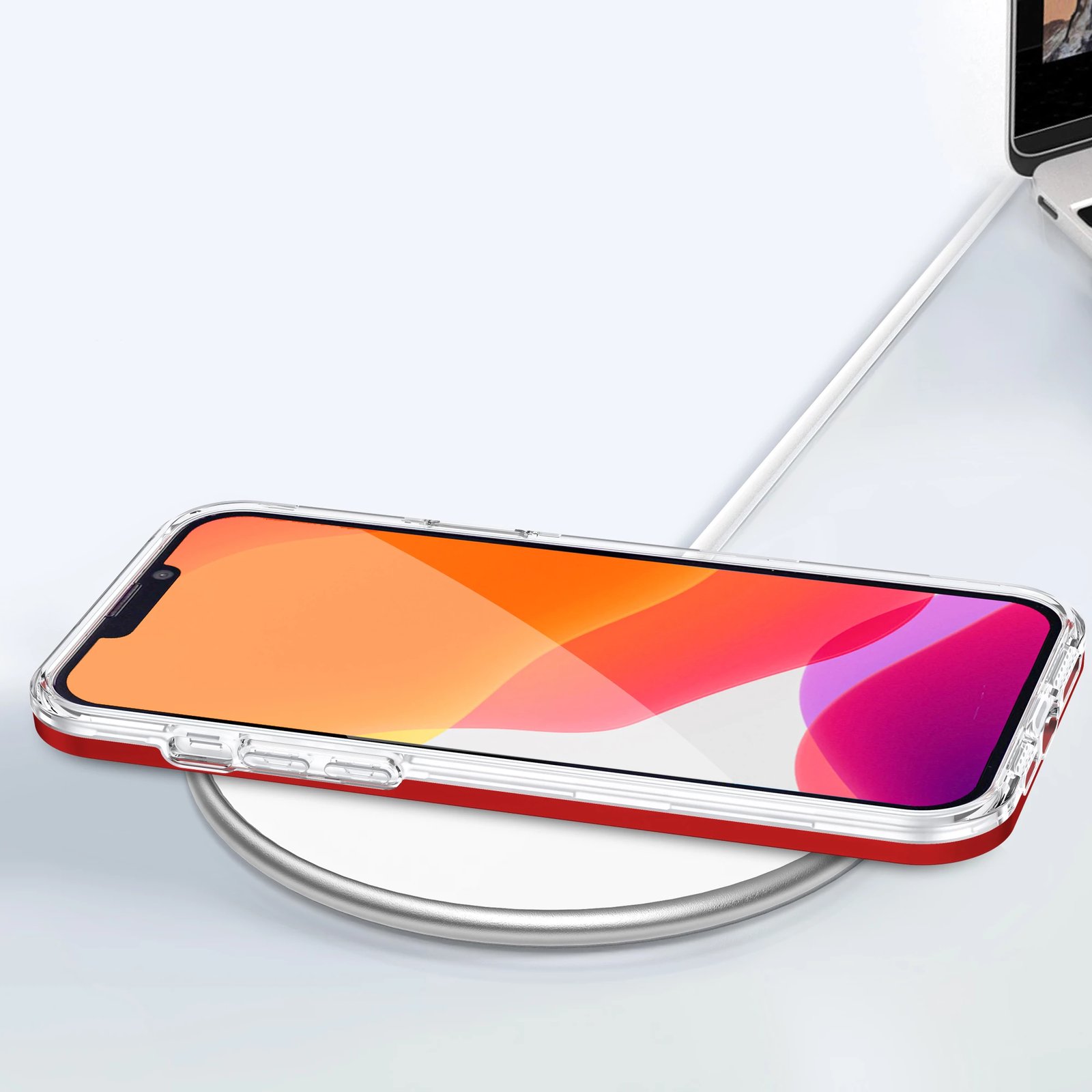 Mbështjellës Hurtel Hybrid Armor Clear 3in1 për iPhone 13 Pro Max, Transparent me të kuqe