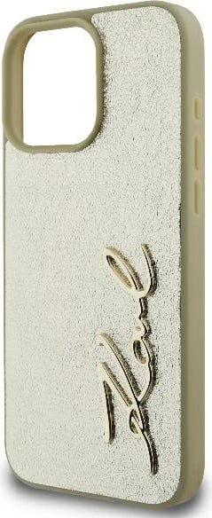 Mbështjellës Karl Lagerfeld Metal Signature për iPhone 16 Pro, Ari