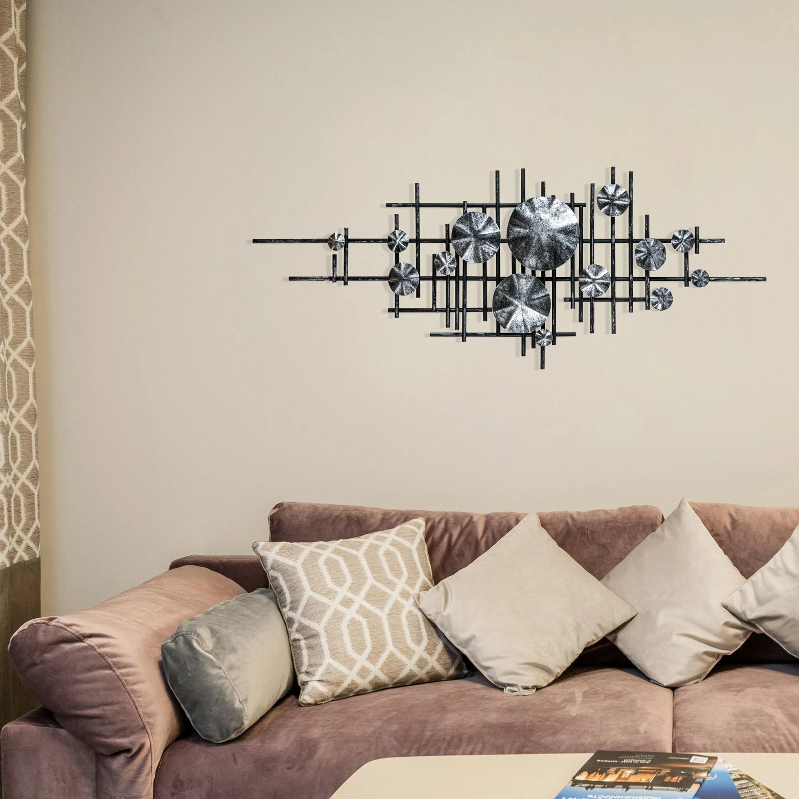 Aksesor dekorativ muri prej metali, Wallity Mihrimah 2, shumëngjyrësh, 113x7x44cm