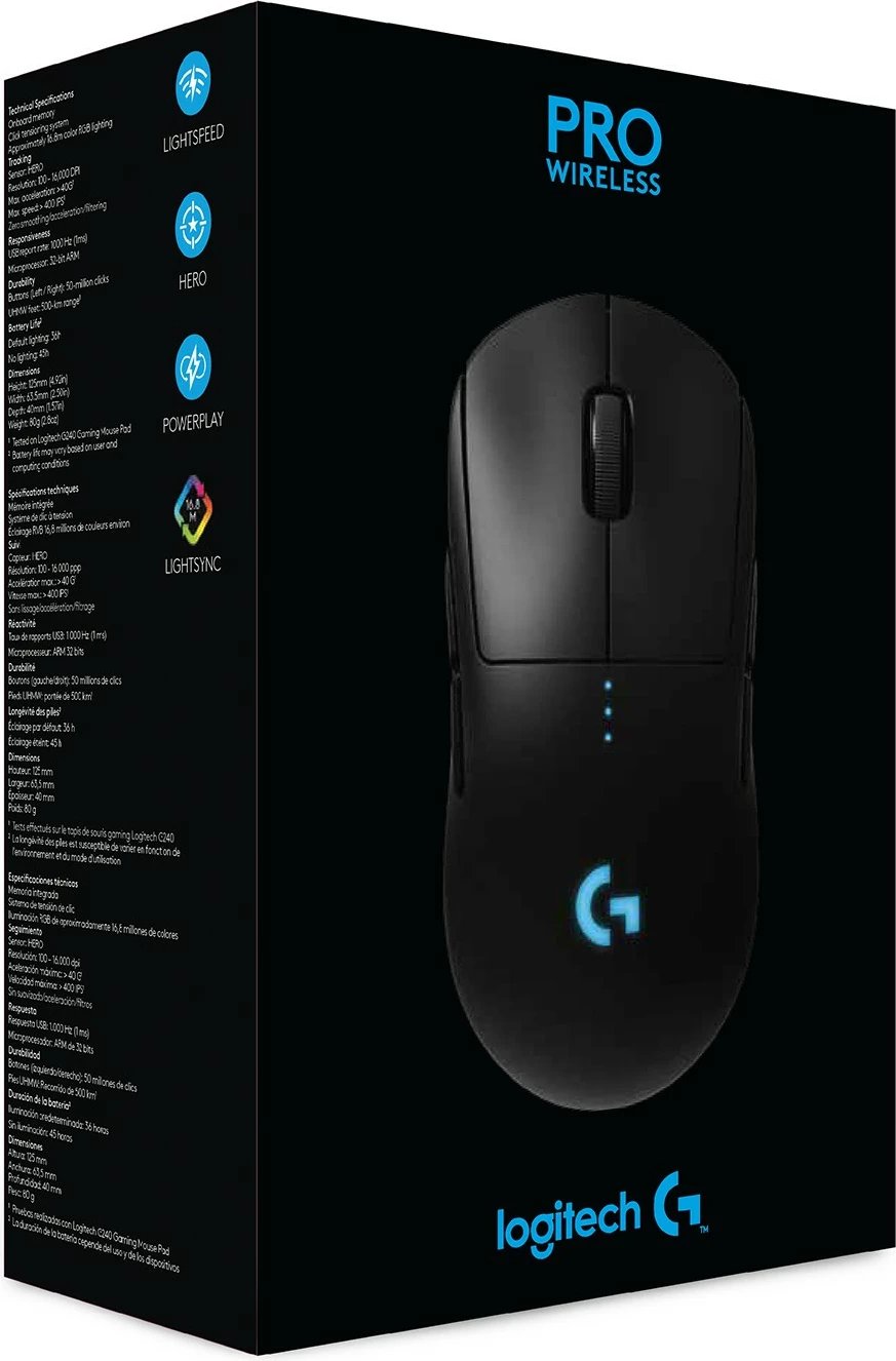 Maus Logitech G PRO Wireless, Ambidextrous, Optik, RF Wireless, 25600 DPI, 1 ms, Ngjyrë e zezë Maus Logitech G PRO Wireless, Ambidextrous, Optik, RF Wireless, 25600 DPI, 1 ms, Ngjyrë e zezë