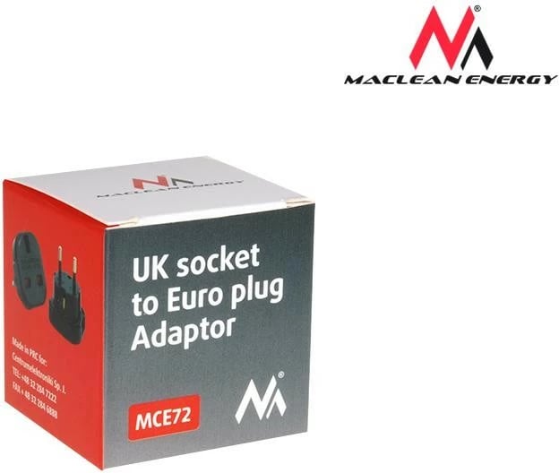 Adapter Maclean MCE72 për prizë EU në UK, i zi