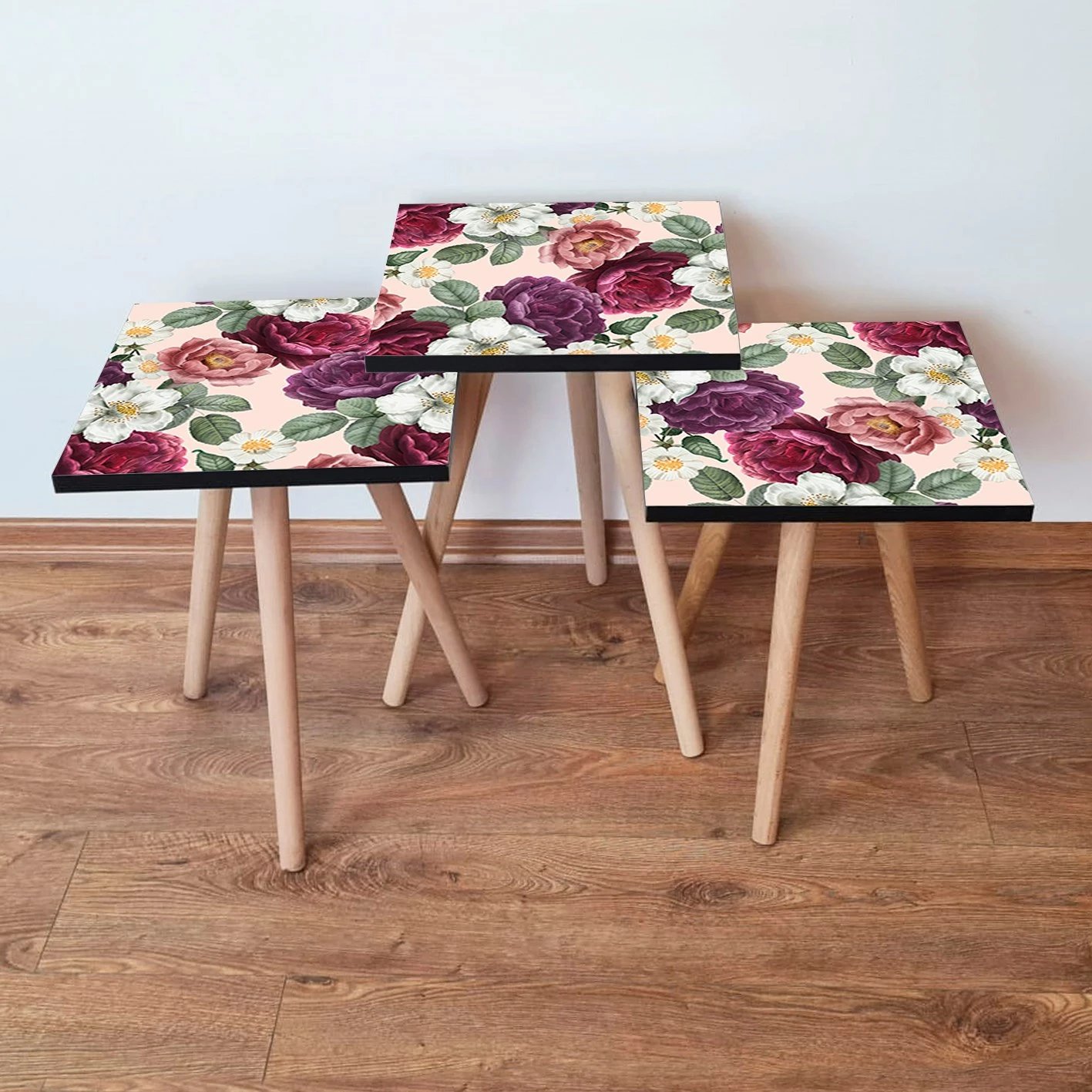 Set tavolina të vendosshme, dizajn lule, shumëngjyrëshe, 3Shp174, 3 copë