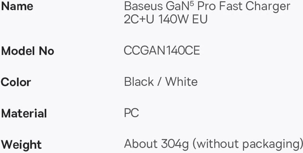 Karikues i shpejtë Baseus GaN5 Pro, 140W, 2x USB-C + USB-A, EU, i zi