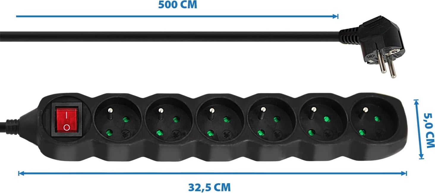 Shtrirës rryme Esperanza ELK219K, 6 dalje, 5 m, i zi