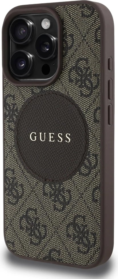 Mbështjellës Guess 4G Circle Classic Logo MagSafe për iPhone 16 Pro, Kafe