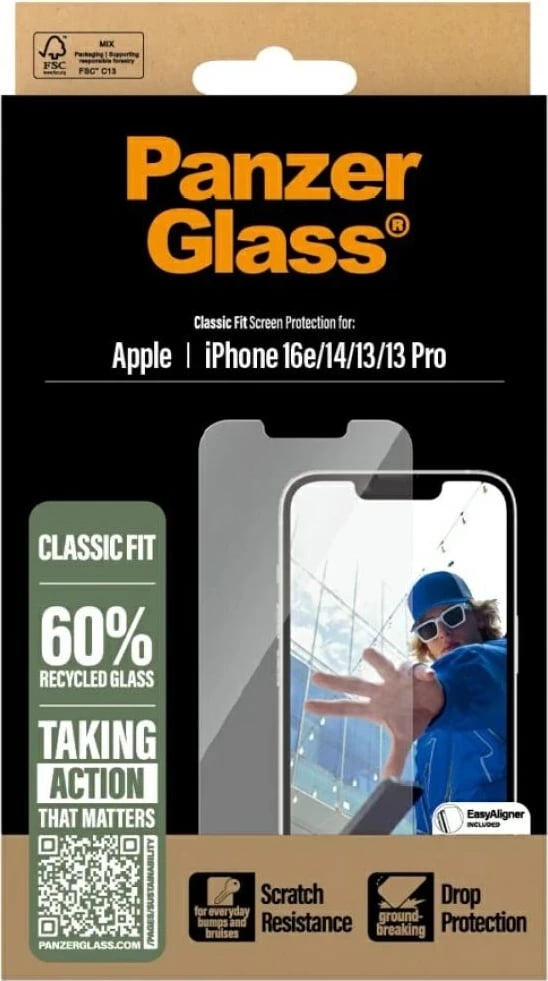 Xham mbrojtës PanzerGlass Classic Fit për iPhone 16e, Transparent