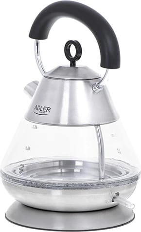 Zierëse uji elektrike, Adler AD 1282, 1.5L, 1850–2200W, STRIX, LED blu, bazë 360°, qelq/çelik, inox