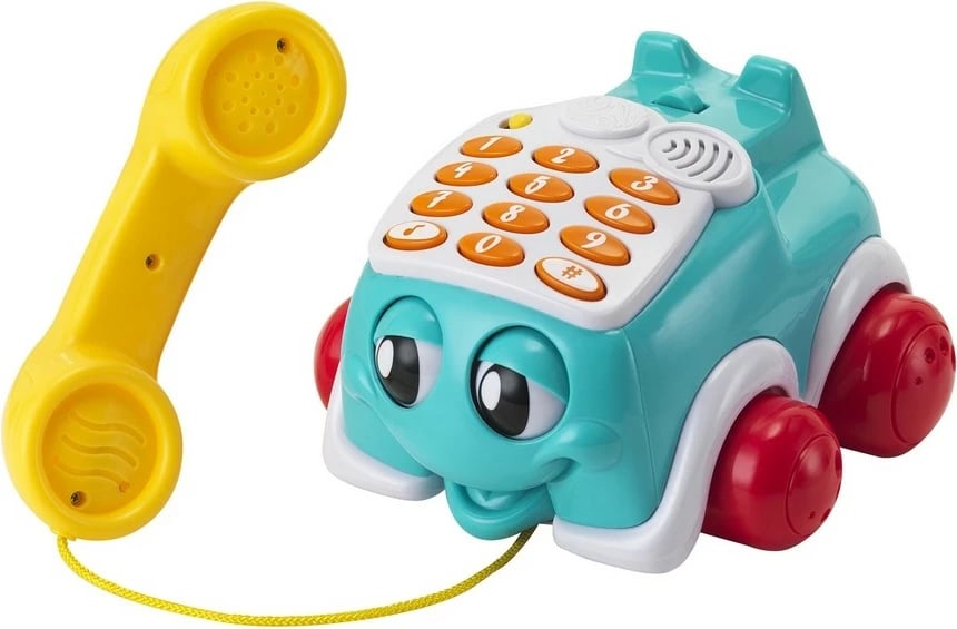 Telefon interaktiv lodër, B-kids 1163396, me tinguj dhe melodi, 12m+, bateri AA, blu/bardhë/verdhe