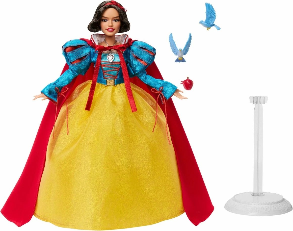 Kukull koleksionuese Mattel Disney Snow White HVY53 me fustan të verdhë, pelerinë të kuqe dhe aksesorë