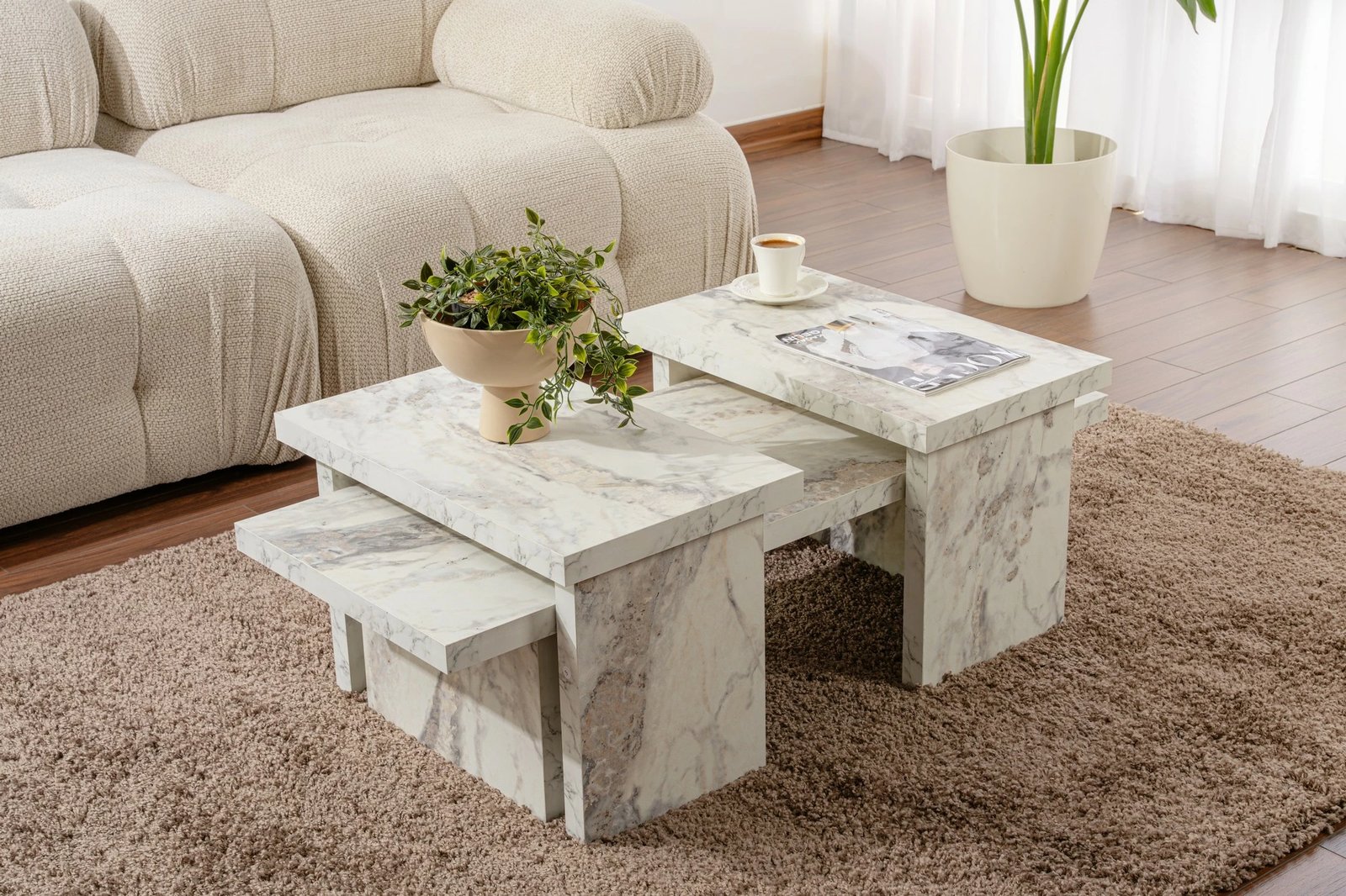 Set tavolinash kafeje Nordure, ngjyrë Freesia Marble