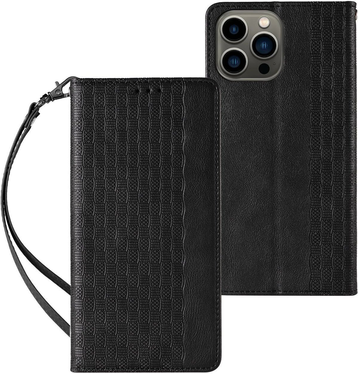 Mbështjellës Hurtel Magnet Strap Case për iPhone 12 Pro, me portofol dhe litar dore, e zezë
