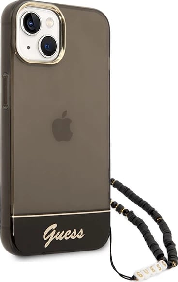 Mbështjellës Guess GUHCP14SHGCOHK për iPhone 14 6.1", me rrip perlë, i zi