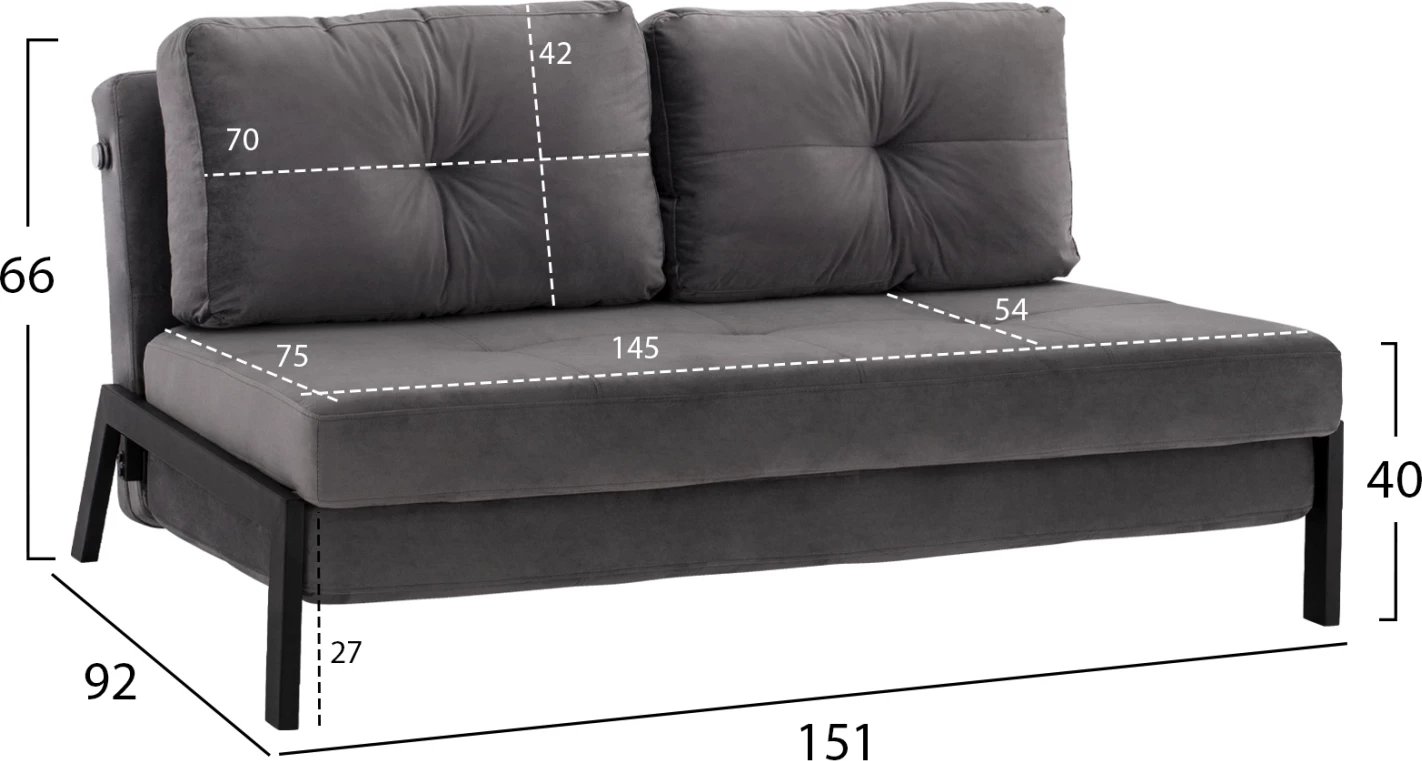 Divan shtrat kadife gri 2 1/2 vendesh FH3079.11 151x92x66cm