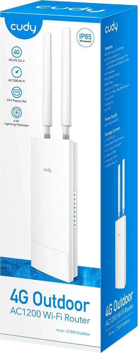 Router Cudy LT500 Outdoor, 4G LTE, AC1200, nanoSIM, i bardhë