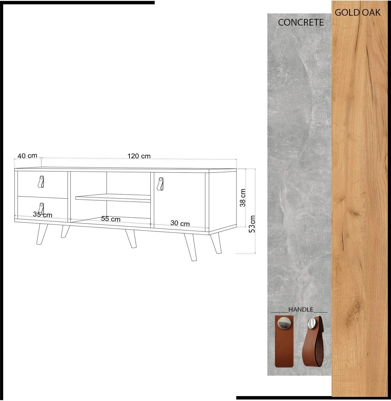 Komodë TV Hanah Home, Seva, ngjyrë lis dhe e bardhë, 120x53x40 cm