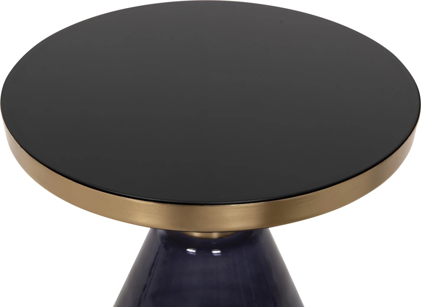 Tavolinë anësore DEMMY, sipërfaqe xhami e zezë & bazë xhami e purpurt, metal në ngjyrë ari, Φ41x48H cm