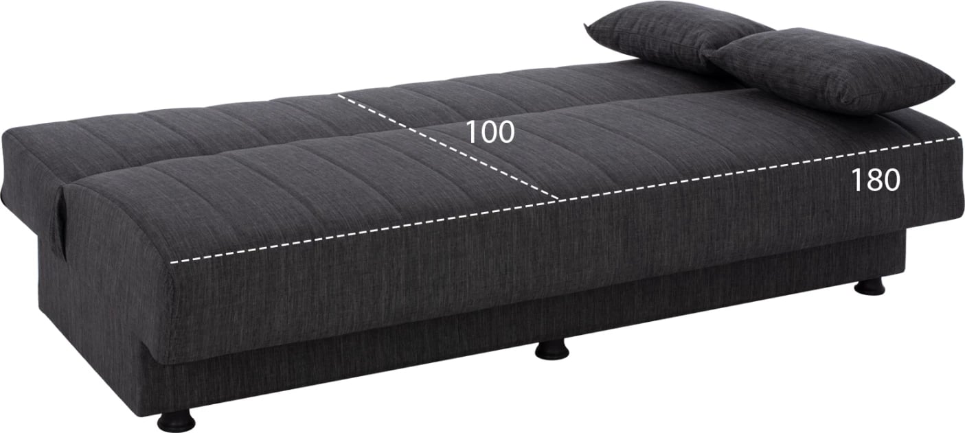 Sofa shtrat tre vendesh, ngjyrë gri, këmbë të shkurtra, pa krahë, FH3239.03