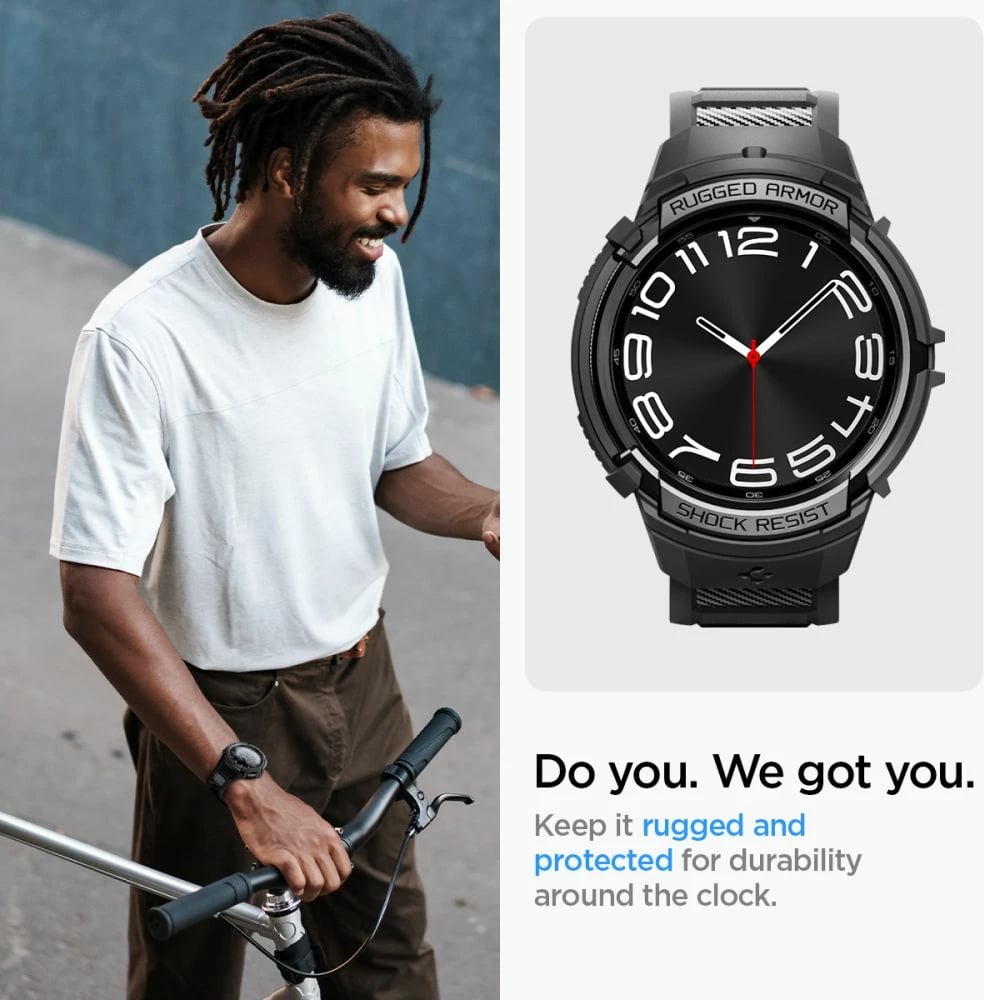 Mbështjellës Spigen Rugged Armor Pro me rrip për Samsung Galaxy Watch 6 Classic 47mm, Zi