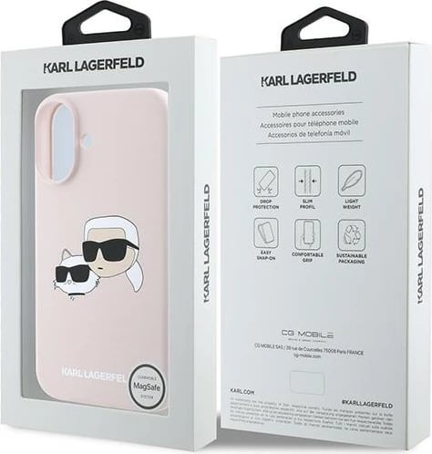 Mbështjellës Karl Lagerfeld Silicone Case Heads Print MagSafe për iPhone 16 Plus, Rozë