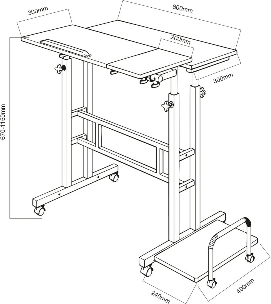 tavolinë mobile me rregullim lartësie, Maclean, MC-124 B, 80x60 cm, lartësia 67–115 cm, ngarkesa max 50 kg, e zezë