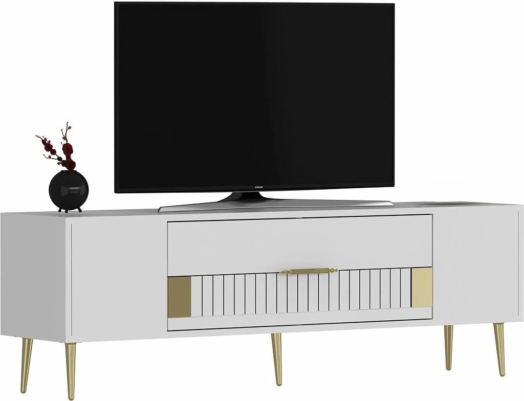 Komodë TV, ngjyrë e bardhë dhe ari, Skye Decor, Dekolp4