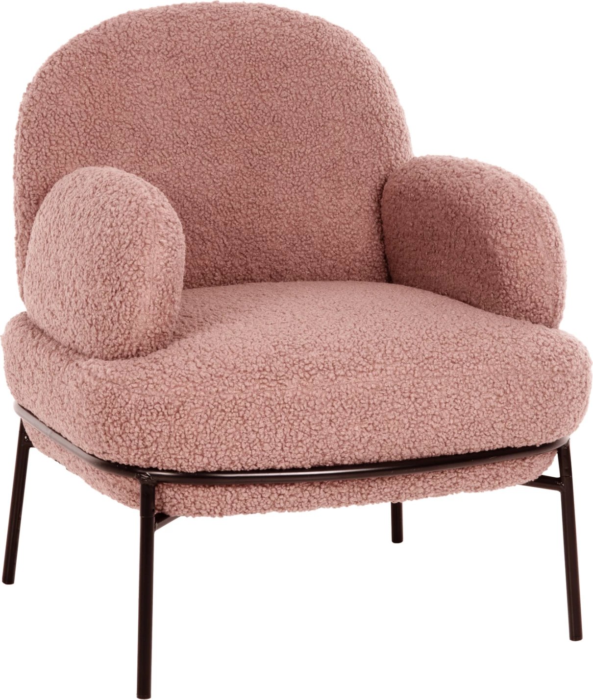 Fotelje AGNES, pëlhurë boucle rozë e zbehtë, këmbë metalike të zeza, 74x71x83 cm