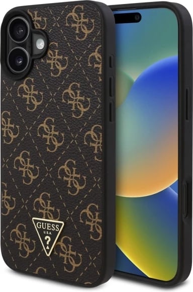 Mbështjellës Guess 4G Triangle për iPhone 16, 6.1", Zi