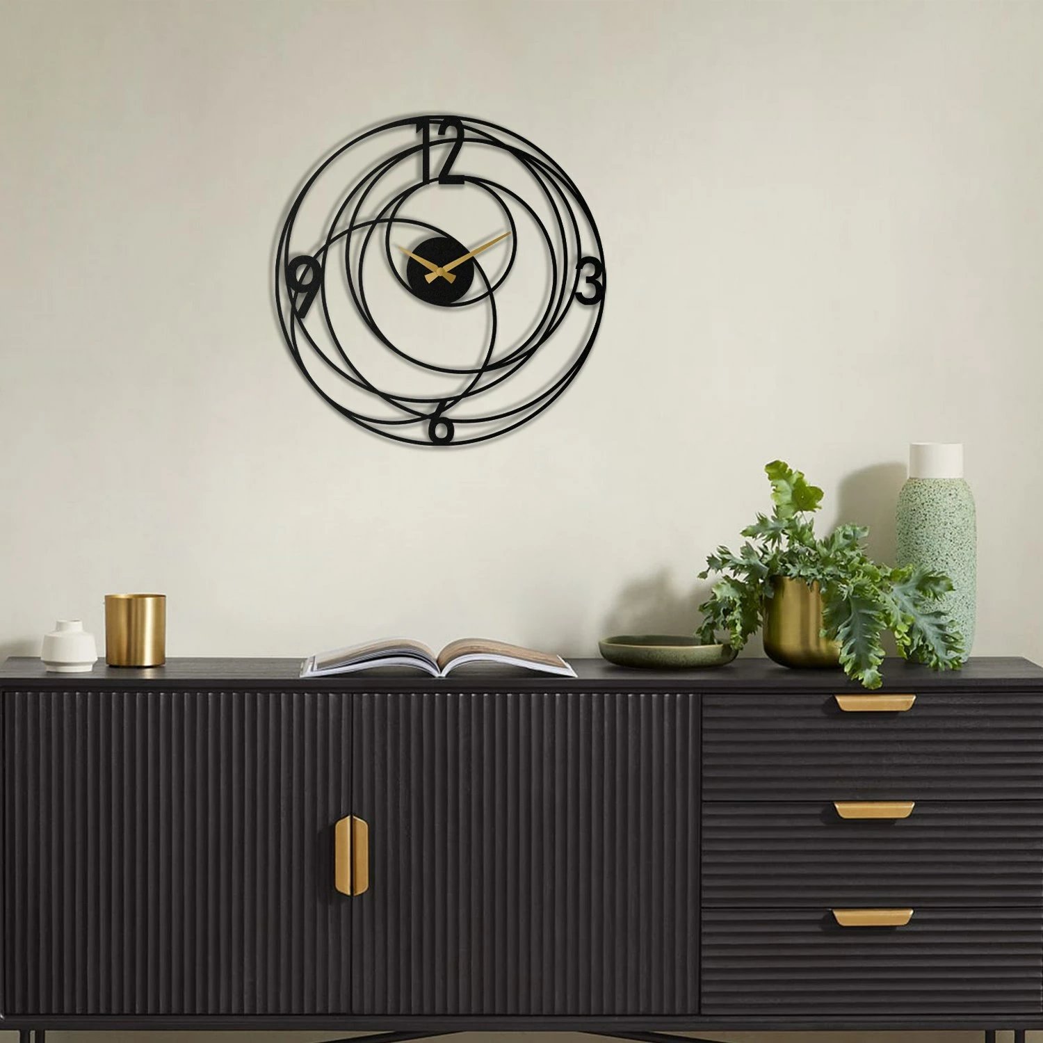 Orë muri dekorative prej metali, Wallity Big Bang, APS027, e zezë, 49x49cm