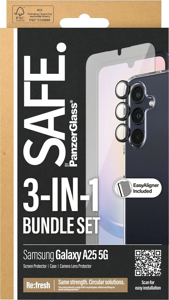 Mbështjellës PanzerGlass SAFE. 3-in-1 Pack për Samsung A25 5G, transparent