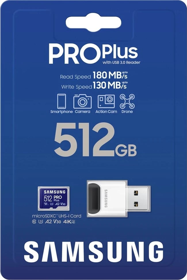 Kartë memorje Samsung PRO Plus microSD, 512GB, blu