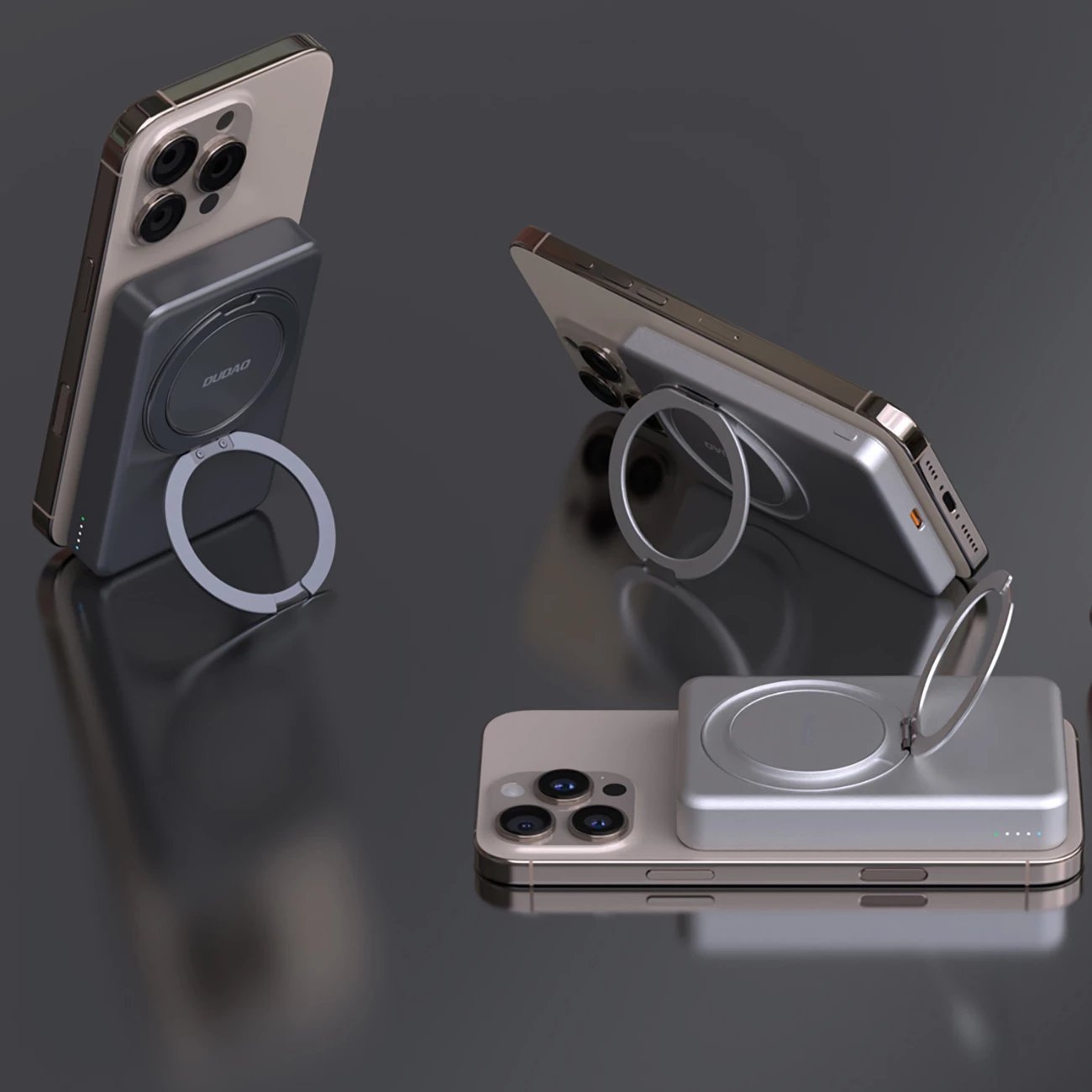 Powerbank Dudao K28, 10000mAh, MagSafe, kasë metalike, ring stand, Gri