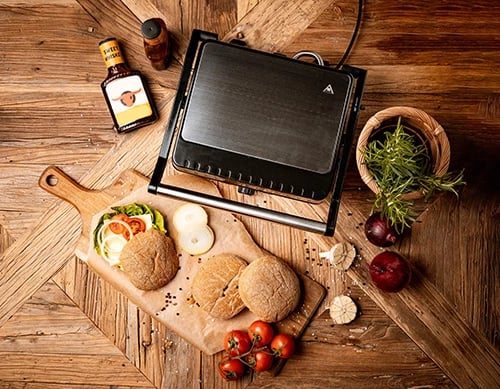 Grill elektrik, Adler, AD 3051, 180° tavoline, 29x24 cm, 2800W, pllaka jo-ngjitëse, i zi