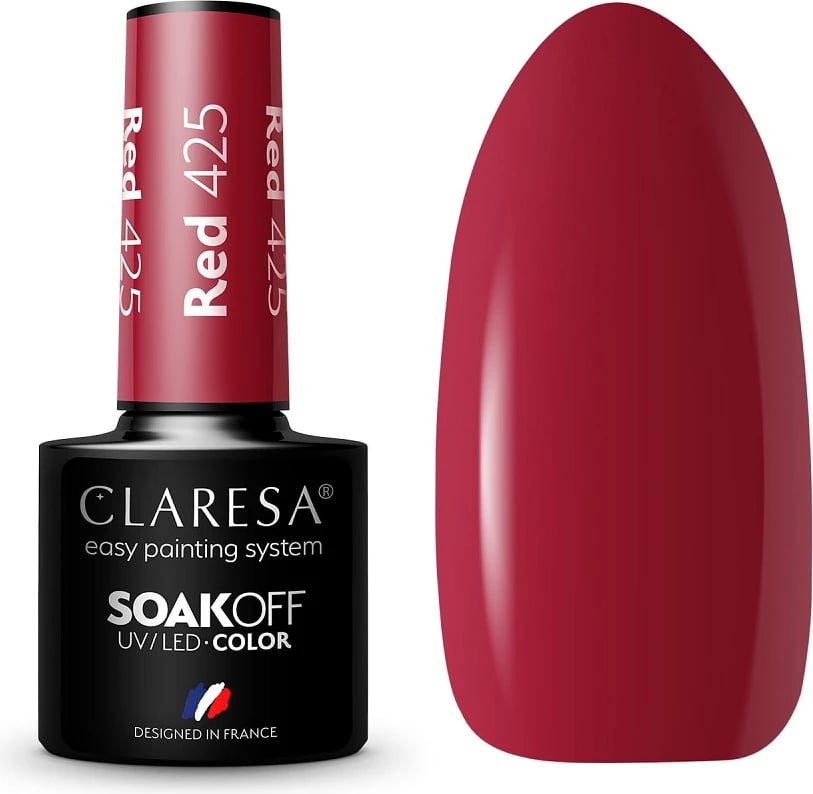 Llak për thonj Claresa Soak Off UV/LED Hybrid 425 për femra, e kuqe, 5g