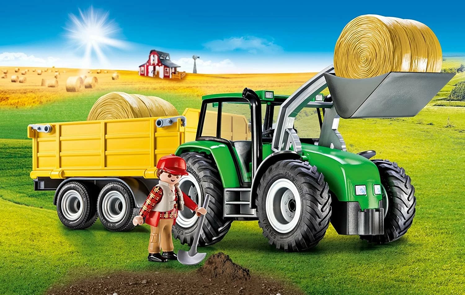 Set lodrash Playmobil Country 9317, traktor me rimorkio dhe figurina