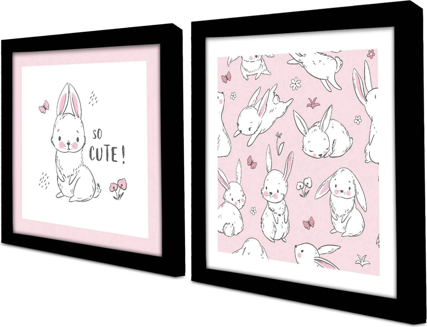 Pikturë dekorative me kornizë MDF (2 copë), Wallity, 2P3333SCT-014, rozë dhe e bardhë