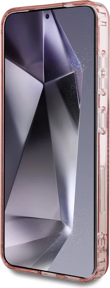 Mbështjellës Guess Glitter Circle Classic Logo MagSafe për Samsung Galaxy S25, Rozë