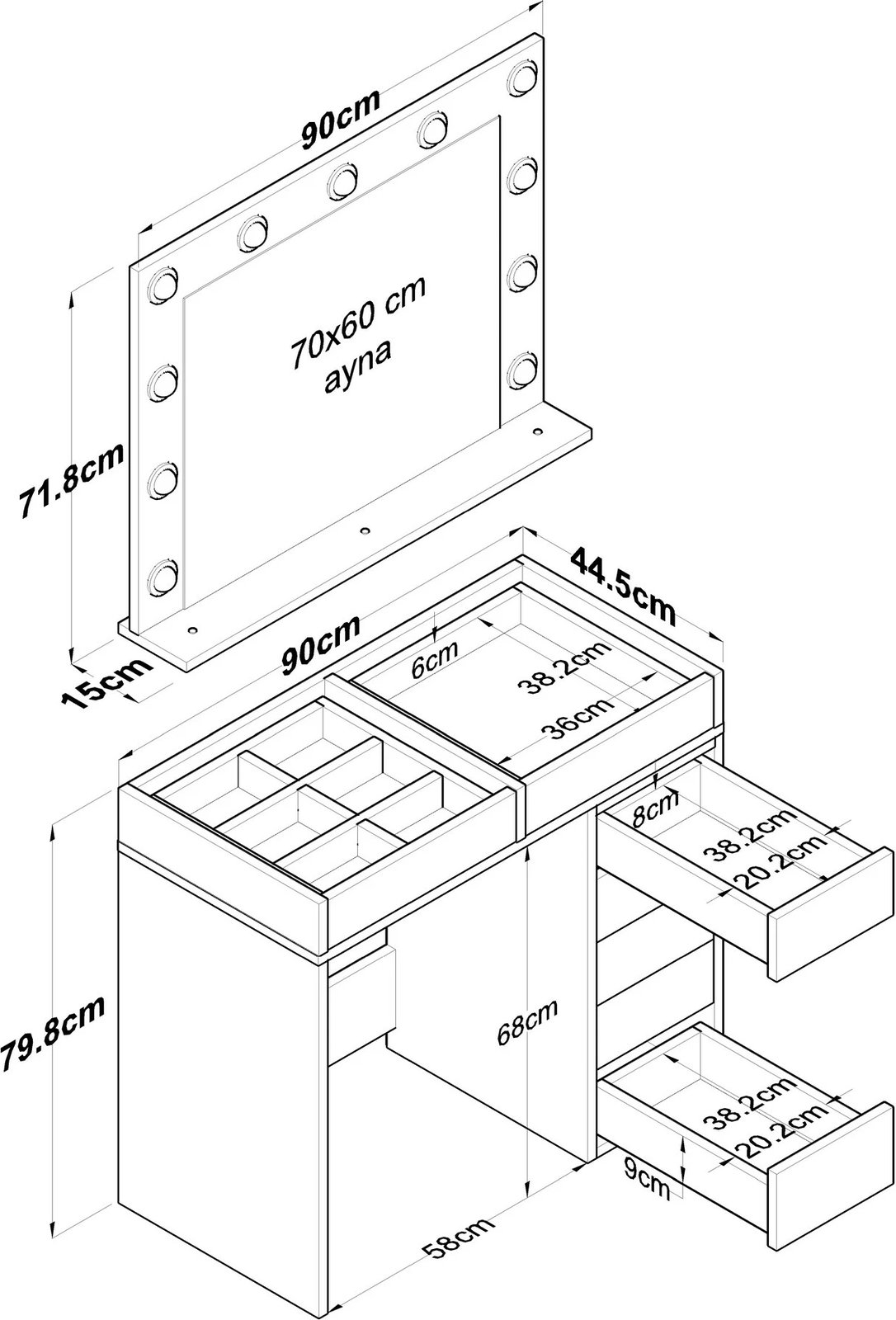 Tavolinë grimimi Hanah Home, BJ117 - 2788, e bardhë